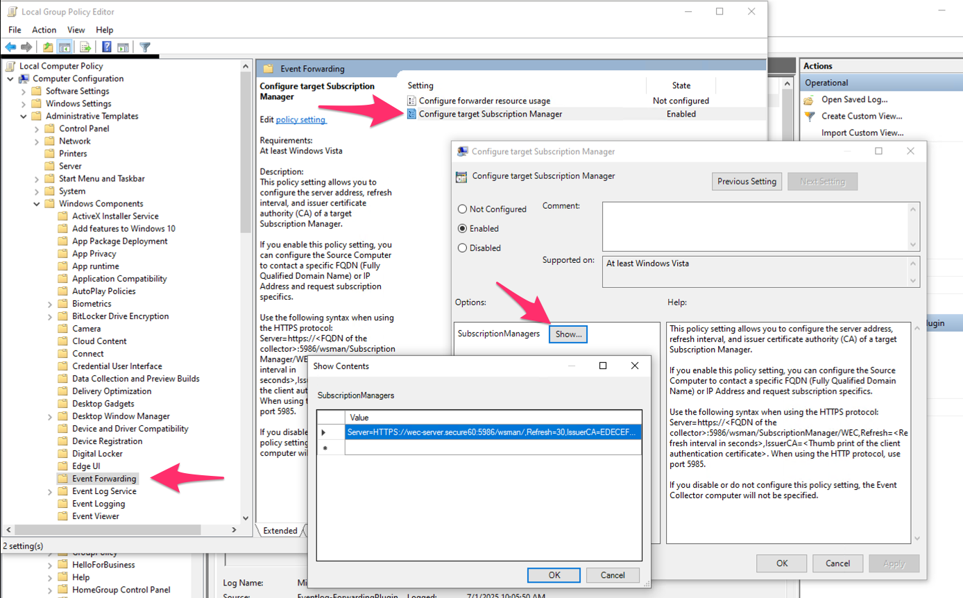 Windows Event Forwarding Policy Example